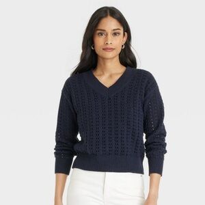 NWT Universal Standard Overwork V-Neck Pullover Sweater in Navy - Sz XL